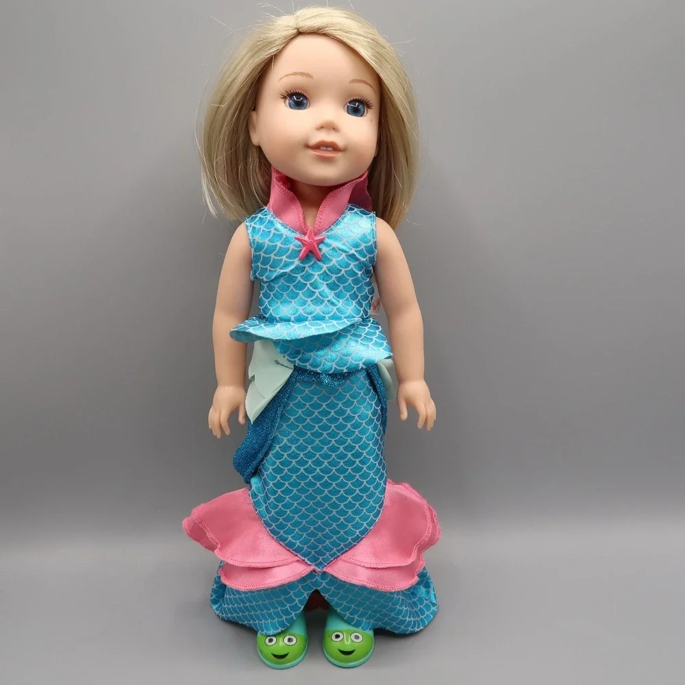 American‎ Girl Wellie Wishers Doll Camille Mermaid Outfit & Boots Blonde 14.5